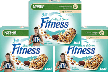 3X Nestle - Fitness Barrette Cookies and Cream al Cioccolato e Crema - Barretta con Frumento e Avena Integrale 94 g [3 Confezioni]